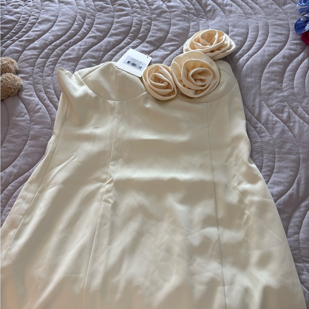 Peppermayo Cream Strapless Dress with Floral Detail